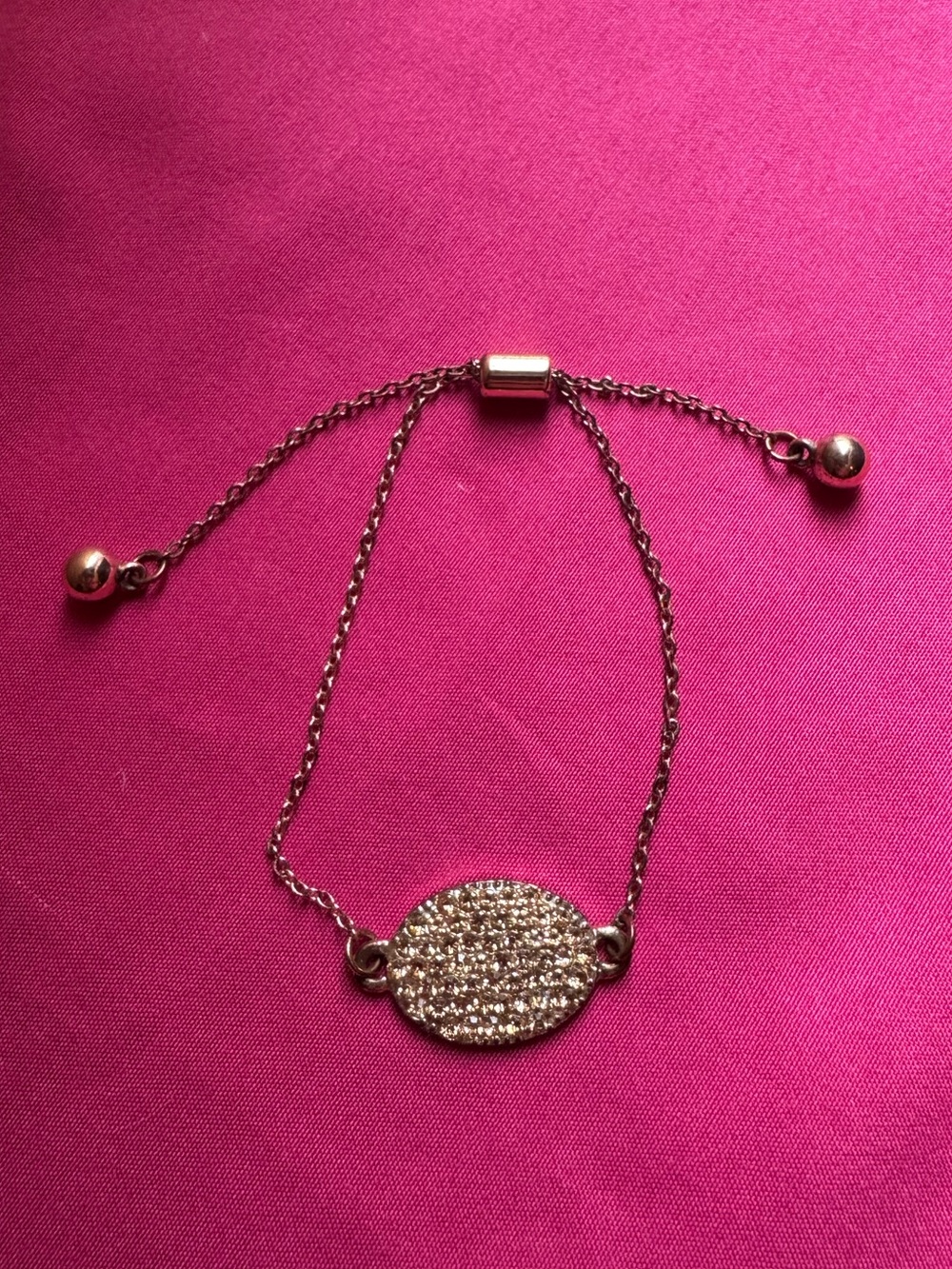 Gold Pavé Oval Slider Bracelet - Women's Silver Tone